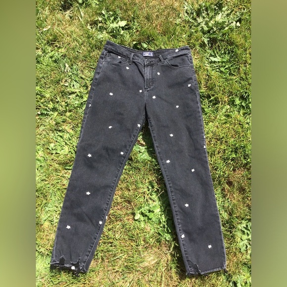 Abercrombie & Fitch High Rise Super Skinny Ankle Embroidered Daisy Jeans Size 10 - Picture 1 of 4